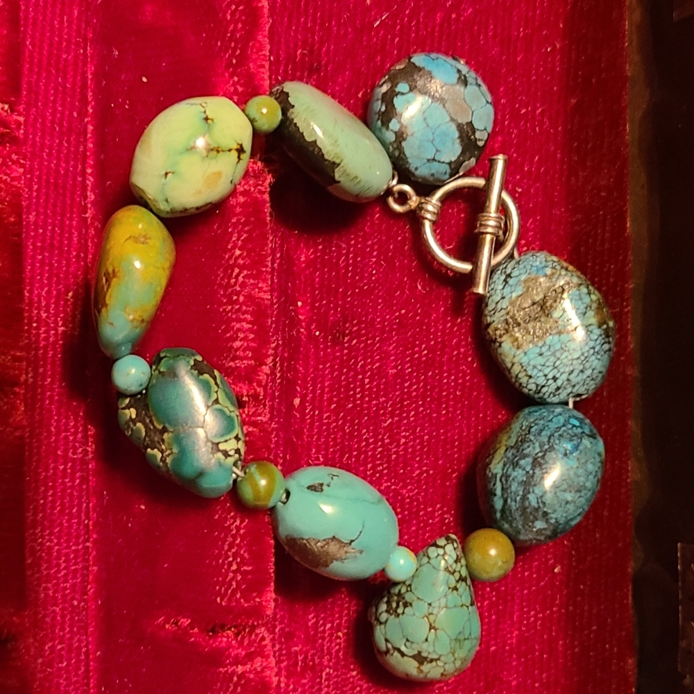 Vintage 925 Turquoise Nugget Bracelet Schuler Southwest Estate Vtg Sterling